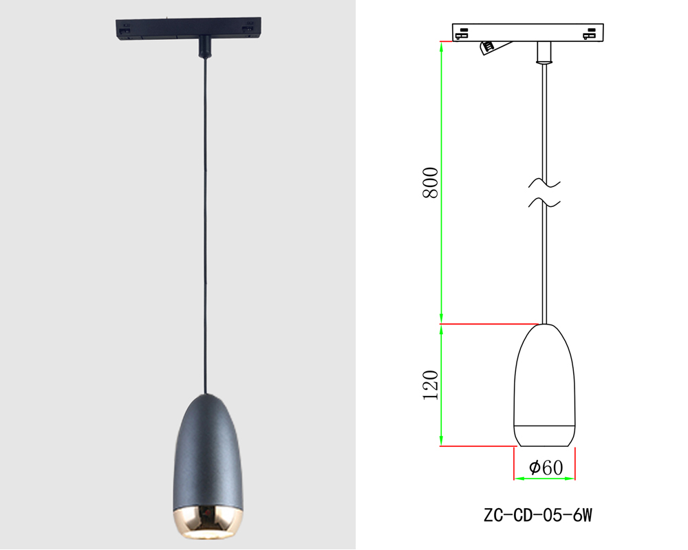 DC48V Magnetic Track Warm White Euro Modern IP44 Aluminum CE/UL Spotlight Ceiling LED 6W Pendant Light